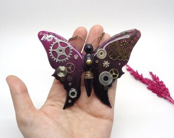Bohemian Jewelry, Resin Pendant, Butterfly Necklace, Clay Butterfly, Resin Necklace, Steampunk Necklace, Boho Jewelry, Butterfly Pendant