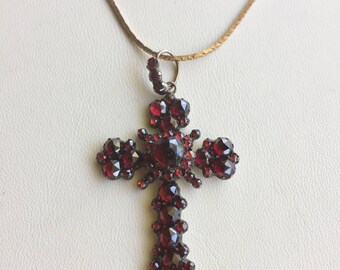 Items similar to Pearl and Garnet Cross Pendant on Pearl and Garnet ...