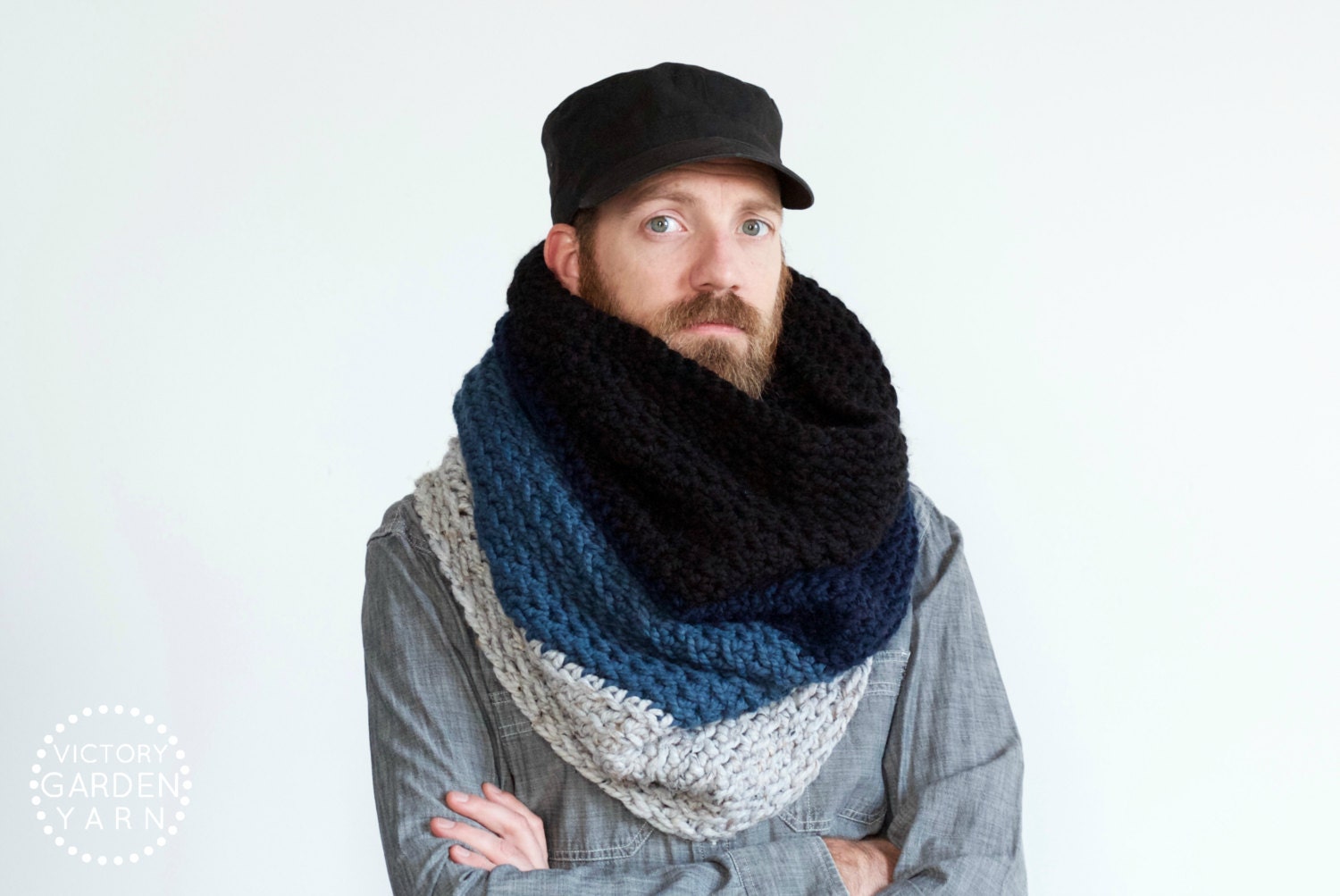 The Ombré Cowl INDIGO Mens Chunky Knit Ombré Oversized