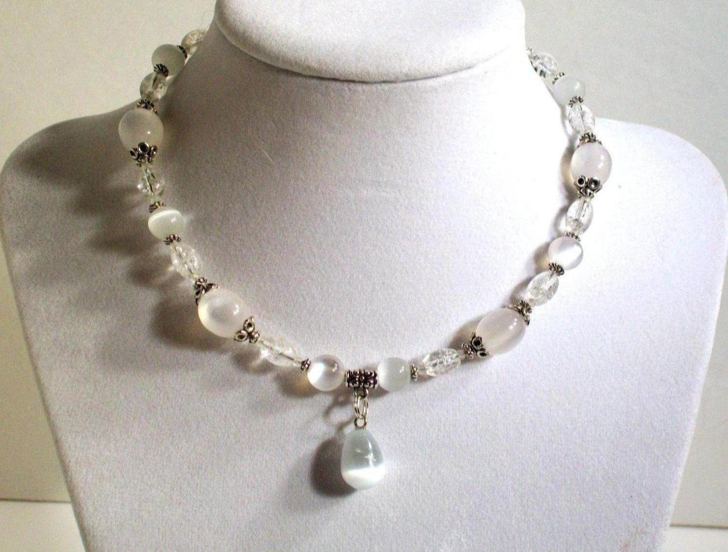 Cats Eye Jewelry White Cats Eye Necklace Set Tear Drop