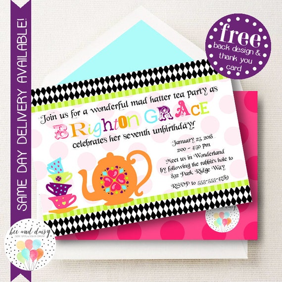 Mad Hatter Invitation, Mad Hatter Birthday Invitation, Mad Hatter Birthday Party, Mad Hatter Party Invitation, Tea Party, BeeAndDaisy Il_570xn