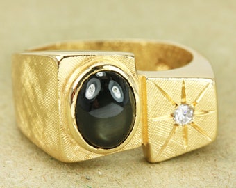 AAA Chrysoberyl Cat's Eye Mens Ring 14K, Diamond Mens Ring Yellow Gold, Yellow Gold Mens Ring, Chrysoberyl And Diamond Ring