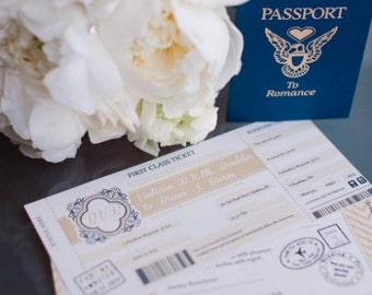 Travel Wedding Invitation Set | Boarding Pass Wedding Invitations | Champagne Gold | Plane Ticket Invitations For a Destination Wedding