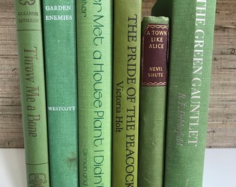 green decorative books, green vintage books,Home Decor,Interior Design,Book Stack,Staging,wedding decor,photo prop, library,office decor