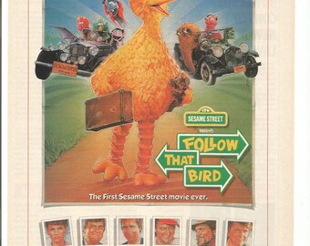 1984 Advertisement Follow That Bird Sesame Street Big Bird John Candy Chevy Chase Waylon Jennings Kid's Children's Movie Wall Art Decor
