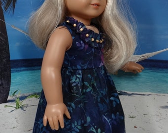 Hawaiian sundress in dark blue batik for American Girl Kanani or Lea Clark or similar 18 inch doll