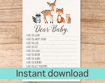 Wishes for Baby Card / Woodland Animal Wishes for Baby / Woodland Baby Wishes