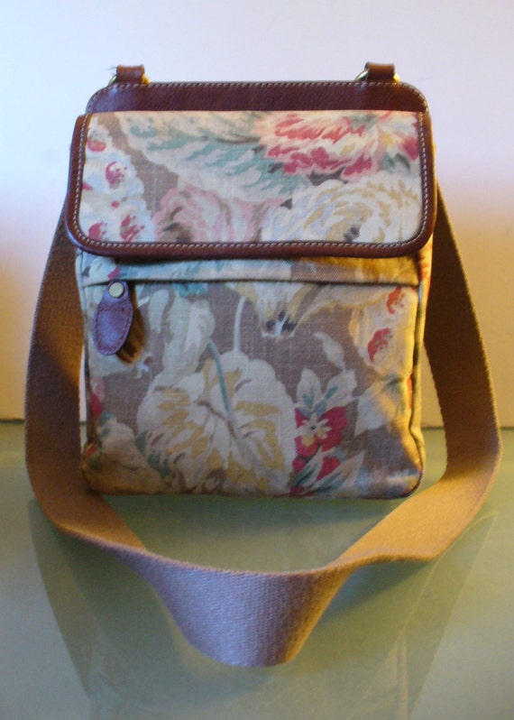 Vintage Fossil Floral Canvas Crossbody Bag