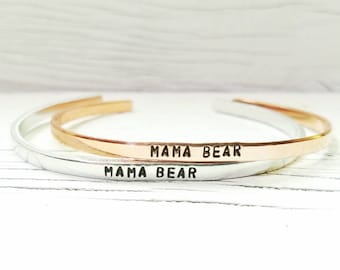 Mama Bear Bracelet, Mama Bear Cuff, Mom Bracelet, Hand Stamped Bracelet