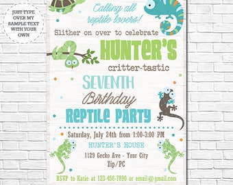 Reptile Birthday Invitation - Reptile Invitation - Reptile Birthday Party - Instantly Download and Personalize in Adobe Reader at home