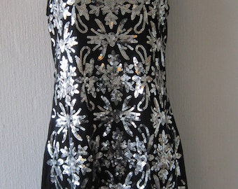 Floral Silver Sequin and Black Mini Dress