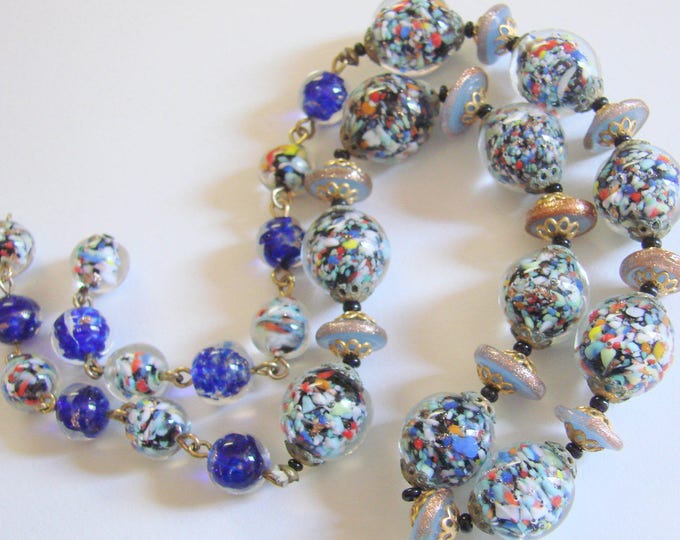 Venetian Confetti Bead Navy Art Glass Murano Glass Choker Necklace Vintage Jewelry Jewellery