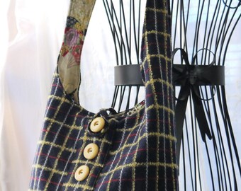 Hobo Bag, Small Hobo Bag, Wool Hobo, Wool Purse, Medium Purse, Tote, Bag, Purse, BLACK YELLOW, Medium Tote, Shoulder Bag