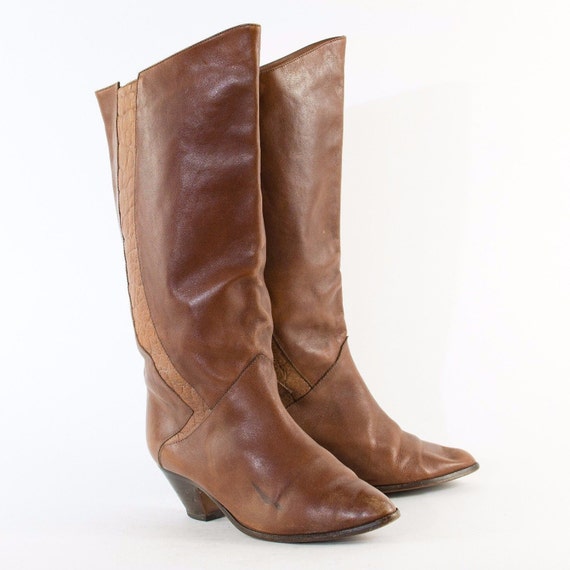 mid calf heeled leather boots