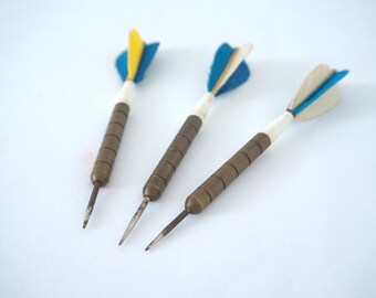 Set of Three Vintage Brass Darts with Real Feather Flight