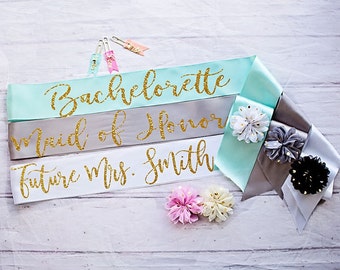 Bachelorette Sash, Bride To Be Sash, Bridal Party Sashes, Wedding Sash, Bridesmaid Sash, Maid of Honor Sash