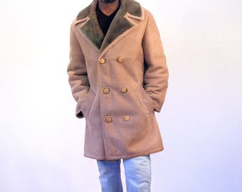 70s Suede Shearling Coat, Napa Suede Coat, Cowboy Coat, Ranch Coat, Sheepskin Coat, L