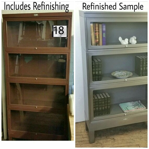 Items similar to Metal Barrister Bookcase 4 Section Refinished Vintage