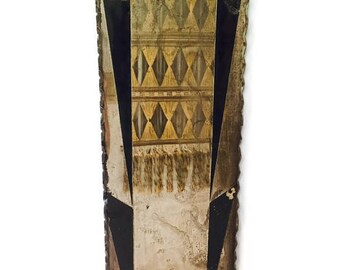 Vintage Art Decor Mirror Hanging Wall Mirror Scalloped Edge Mercury Black Victorian Deco Wall Mirror Bohemian Decor Heavy Patina Color Block