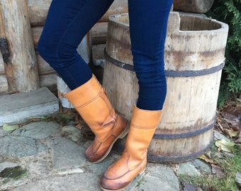 Vintage leather boots Sami leather boots Camel brown genuine leather Lappish boots Scandinavian boots