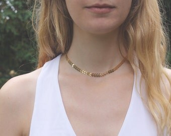 Gold Choker Necklace // Chevron Gold or Silver Chain // 16K // Minimal Necklace // Layering Necklace // Geometric // Thin Choker Chain