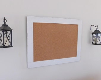 OFFICE BULLETIN BOARD - Cork Board - Farmhouse - Distressed Wood - Shown in Pure White - 30 x 40 - Many Color Options