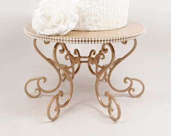 Champagne Pearl Cake Stand Scroll Pedestal. Party or Wedding Platter. Cupcake Display. Cake Plate. Cake Table Decor. Champagne Cake Plate