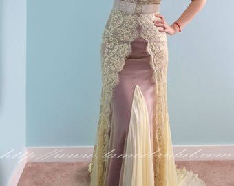 Beautiful One Piece Floor Length Sheath in Gold Lace ideal for Prom Mother of the Bride or Second Wedding Dress