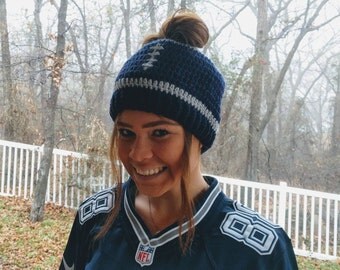 Messy Bun Hat - Ponytail Hat - Dallas Cowboys Hat - Messy Bun Beanie - Pony Tail Hat - Ponytail Beanie - Winter Beanie - Winter Hat