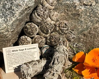 WHITE SAGE & LAVENDER Smudge Stick | Sage Bundle for Ceremony, Meditation, Altar, Home Cleansing, Positive Energy, Cleanse, Wicca Smudge Kit