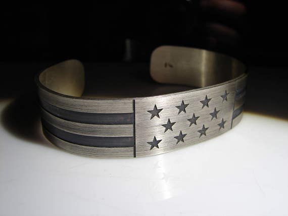 Men's Sterling Silver Cuff. Men's Copper Cuff. Bracelet, wrist band, or cuff. USA, patriotic cuff.