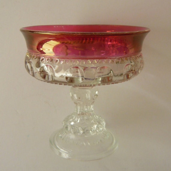 Indiana Glass Kings Crown Thumbprint Ruby Flash Stemmed Candy