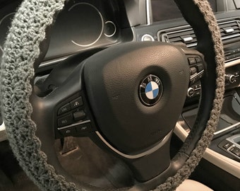 Steering wheel cover car cozy Decor crochet knit accessories car gift grey