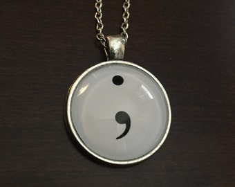 semicolon, semi colon, semicolon necklace, semicolon jewelry, semi colon necklace, semi colon jewelry, and so she goes on, silver necklace