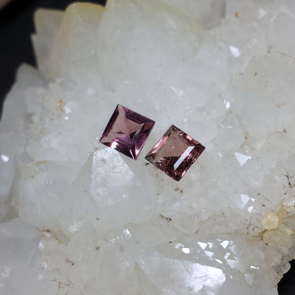Pair Pink Rubellite Tourmaline Square Cut Gemstone / 5 mm Square Cut
