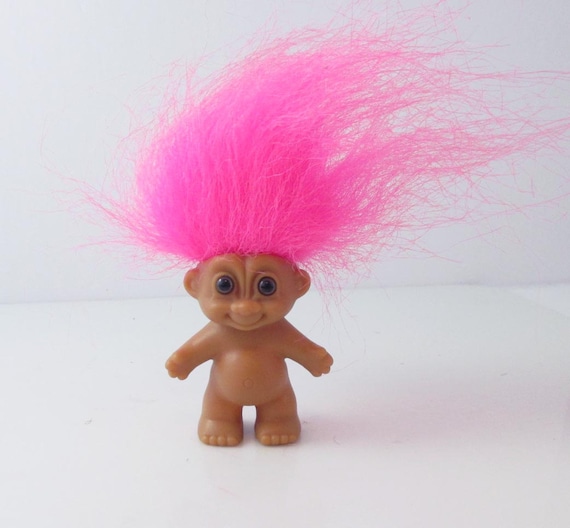 Small Pink Haired Troll Toy Doll Russ Vintage 1990s Hot Pink