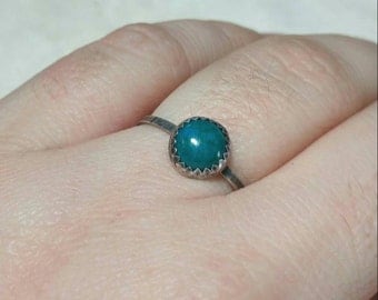 Simple Turquoise Blue Ring | Sterling Silver Ring Sz 8 | Blue Green Stone Ring | Chrysocolla Ring | Simple Blue Stone Ring