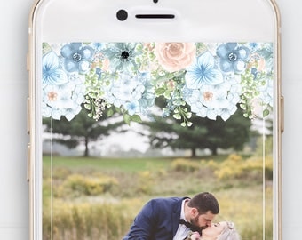 Snapchat Geofilter Wedding, Filter, Rustic, Flowers, Floral, Flower Drop, Pastels, Dusty Rose, Powder Blue, Date, Special Occasion,Banner