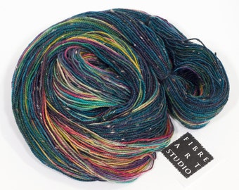 Hand Dyed Yarn | Variegated Donegal Tweed Yarn in Blue, Navy, Green, Magenta, Yellow, Purple | Superwash Merino Wool | Hand Dyed Sock Yarn