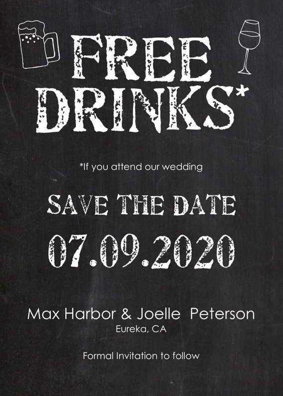 Free Drinks Save the Date 5x7 Custom Digital Card