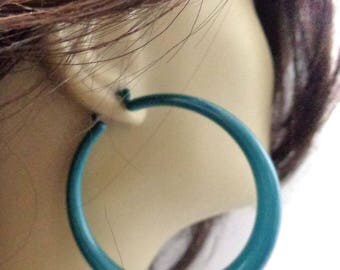 VINTAGE HOOP earrings Sea Green Earrings 2.5 inch Hoop Earrings Tube Hoop Pipe Hoop Earrings