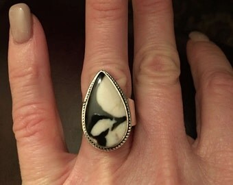 Vintage Style Peanut Wood Jasper 925 Sterling Silver Size 7.5