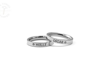 Pet Name Ring - Paw Print Ring - Hand Stamped - Engraved Paw Print - Personalized Band - Pet Loss Pet Memorial Ring - Dog Mom - Cat Mom Gift