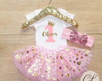 First Birthday Tutu Bodysuit Outfit / Baby Girl Clothes 1 Year Old Outfit One Birthday Set 1st Birthday Girl Outfit Bow Crown Princess 067