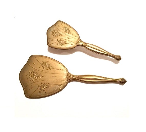 Vintage hand mirror and brush set Boudoir handheld mirror Set