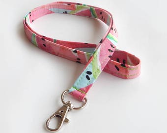 Watermelon Lanyard / Water Melon / Lanyard Keychain / Pink Lanyard / Water Melon / ID Badge Holder / Fabric Lanyard / Cute Lanyards / Fruit