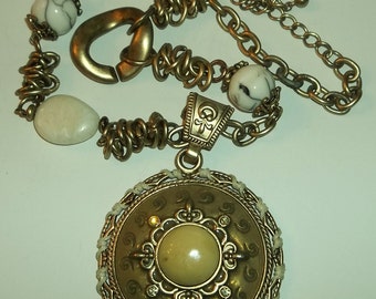 Chunky Ethnic, Boho, Rhinestone, Enamel Medallion Statement Necklace