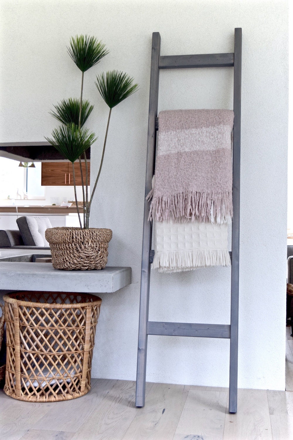 Blanket Ladder Rustic Wood Quilt Ladder Weathered Gray