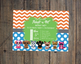 Beanie Boo Birthday Invitation - Boy Birthday Party, Adopt-a-Pet Party - digital file