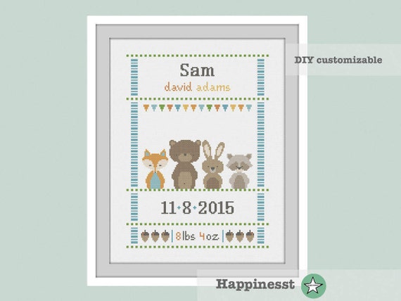 Platypus Cross Stitch Pattern Birth Announcement Baby 